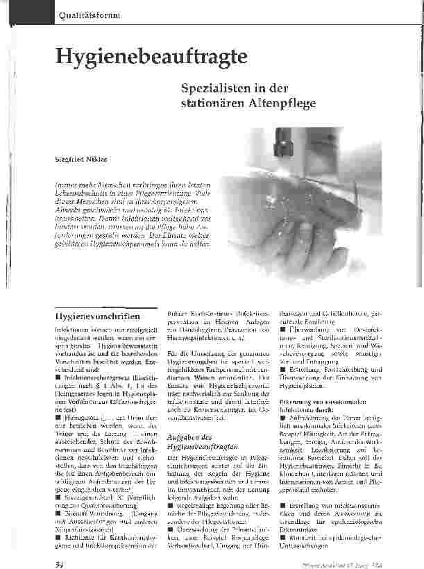 Vorschauseite 1: HygienebeauftragteSpezialisten in der stationären Altenpflege