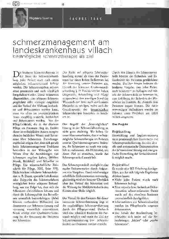 Vorschauseite 1: Schmerzmanagement am Landeskrankenhaus Villach