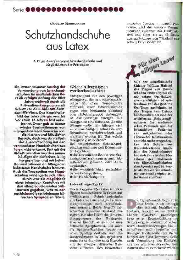 Vorschauseite 1: Schutzhandschuhe aus Latex - 2. Folge Allergien gegen Latexhandschuhe und Möglichkeiten der Prävention