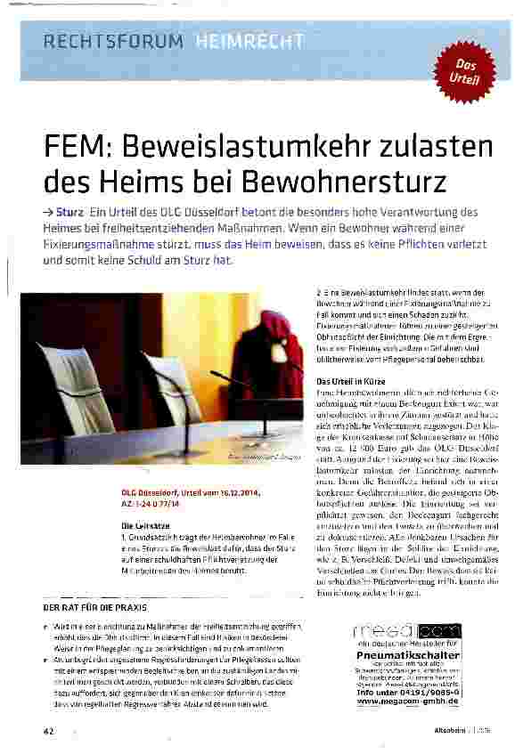 Vorschauseite 1: FEM: Beweislastumkehr zulasten des Heims bei Bewohnersturz