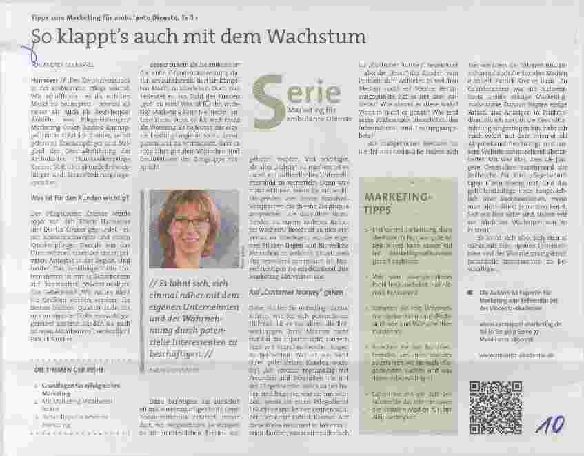 Vorschauseite 1: Tipps zum Marketing für ambulante Dienste, Teil 1 So klappt es auch mit dem Wachstum