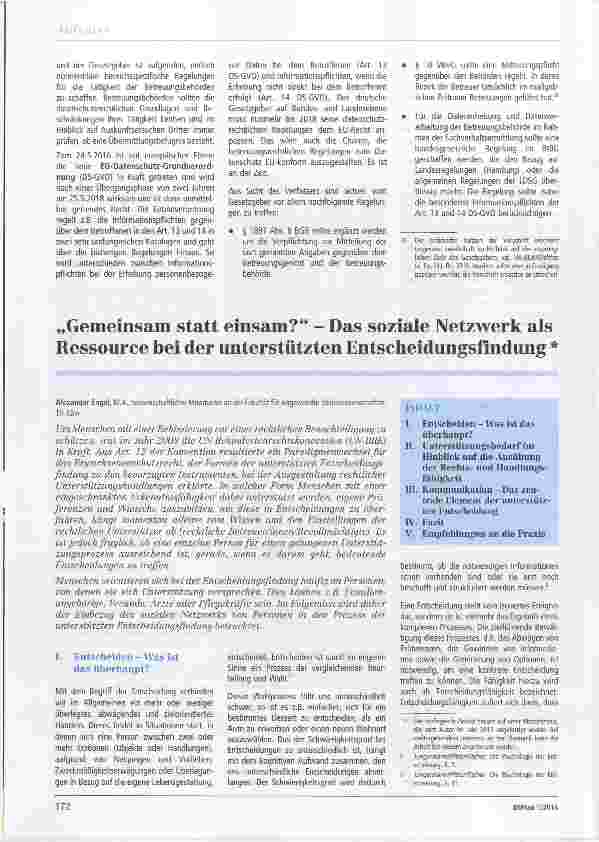 Vorschauseite 1: „Gemeinsam statt einsam?“ Das soziale Netzwerk als Ressource bei der unterstützten Entscheidungsfindung