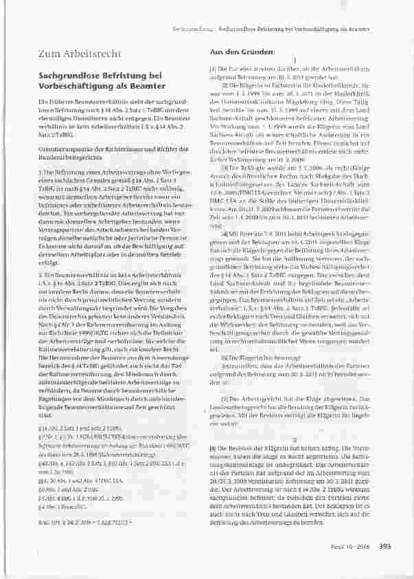 Vorschauseite 1: Sachgrundlose Befristung bei Vorbeschäftigung ais Beamter