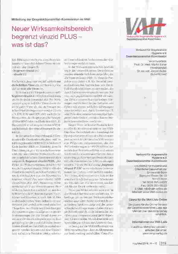 Vorschauseite 1: Neuer Wirksamkeitsbereich begrenzt viruzid PLUS was ist das?