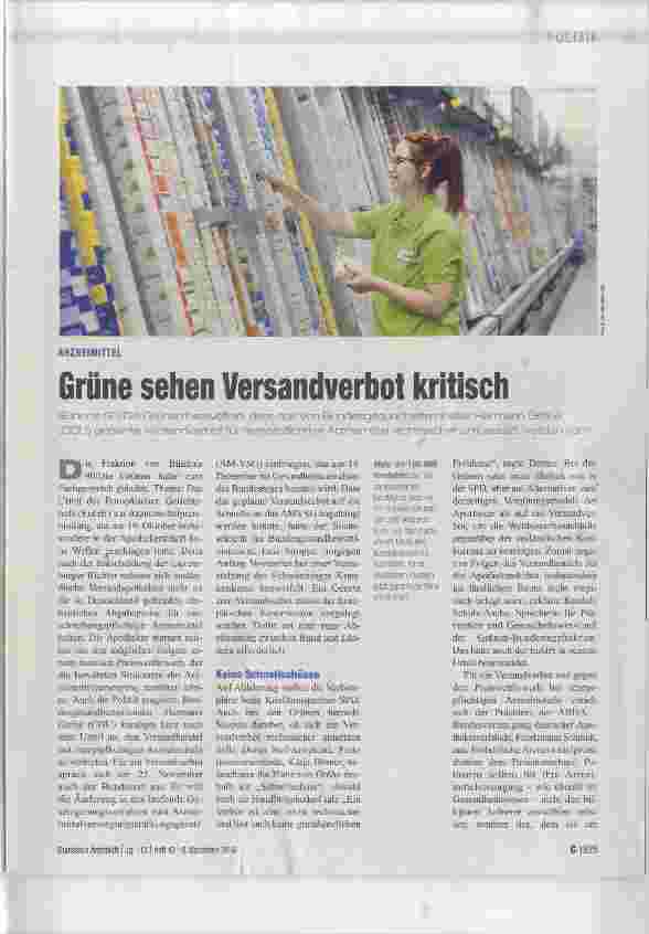Vorschauseite 1: Grüne sehen Versandverbot kritisch