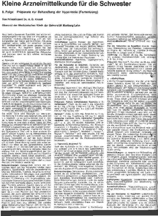 Vorschauseite 1: Kleine Arzneimittelkunde für die Schwester 8. Folge: Präparate zur Behandlung der Hypertonie (Fortsetzung)