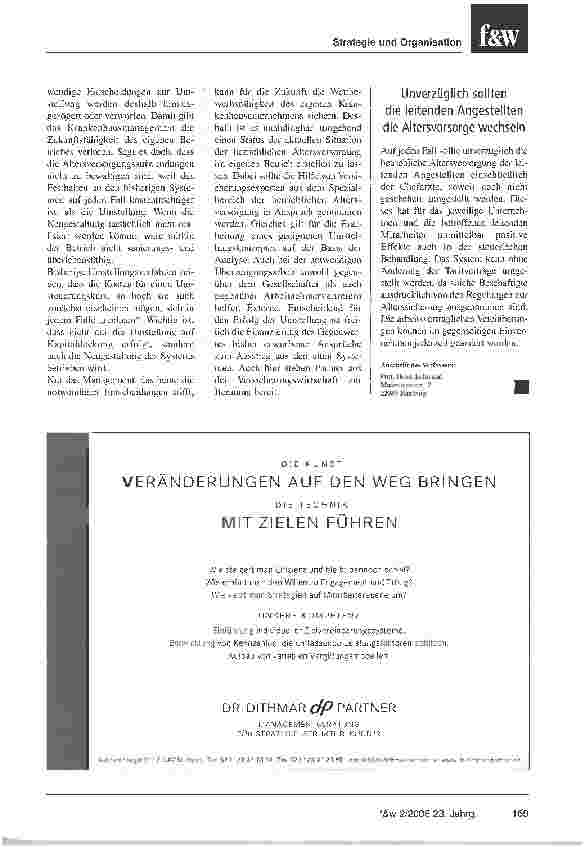 Vorschauseite 5: Das Management entscheidet jetzt: Ruin oder Reformen Nur der Systemwechsel in der betrieblichen Altersversorgung sichert die Zukunft der Krankenhäuser