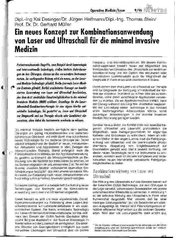 Vorschauseite 1: Ein neues Konzept zur Kombinationsanwendung von Laser und Ultraschall für die minimal invasive Medizin