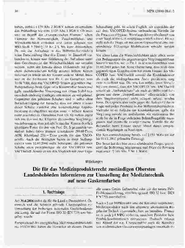 Vorschauseite 1: Die für das Medizinprodukterecht zuständigen Obersten Landesbehörden informieren zur Umstellung der Medizintechnik auf neue Gaskennfarben