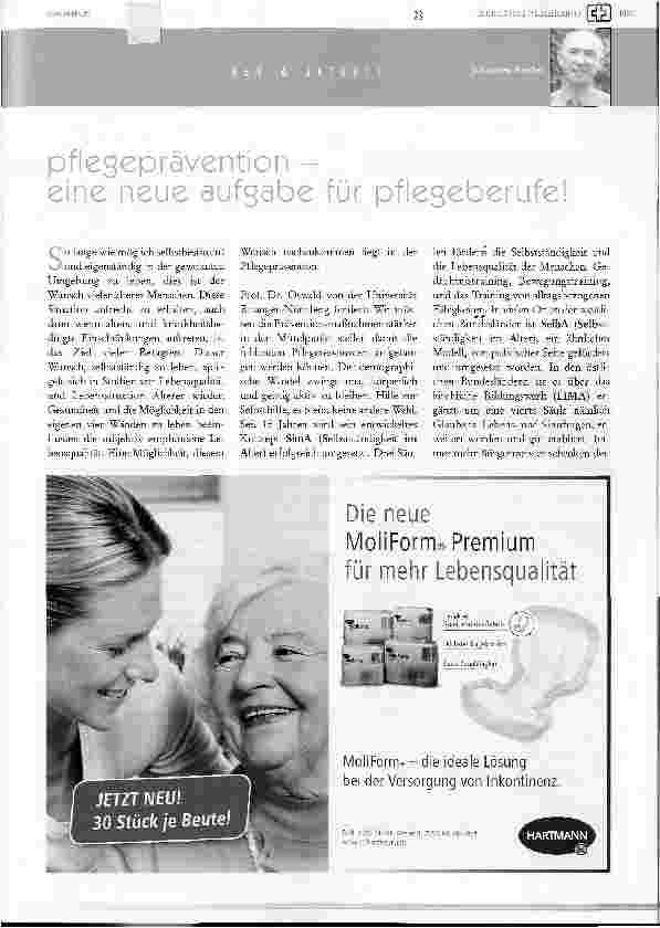 Vorschauseite 1: Pflegeprävention - eine neue Aufgabe für Pflegeberufe!