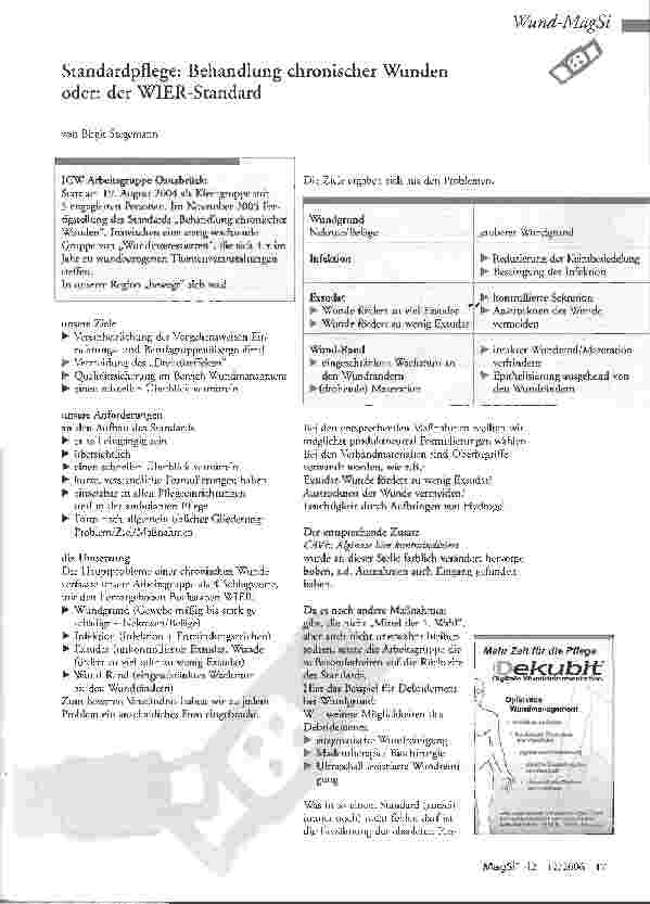 Vorschauseite 1: Standardpflege: Behandlung chronischer Wunden oder: der WIER-Standard