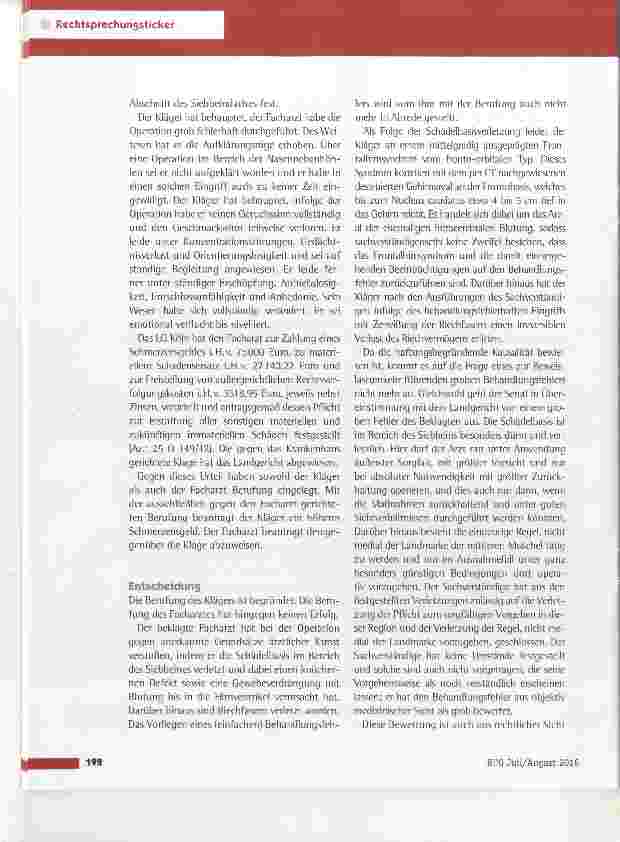 Vorschauseite 2: Fehlerhafter Eingriff im Bereich der Nasennebenhöhlen
