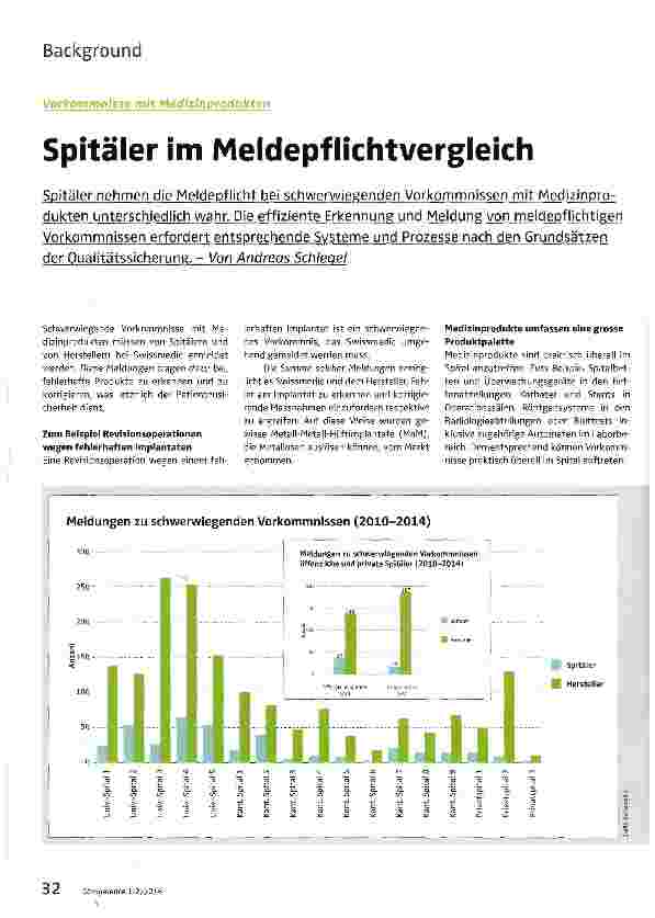 Vorschauseite 1: Spitäler im Meldepflichtvergleich