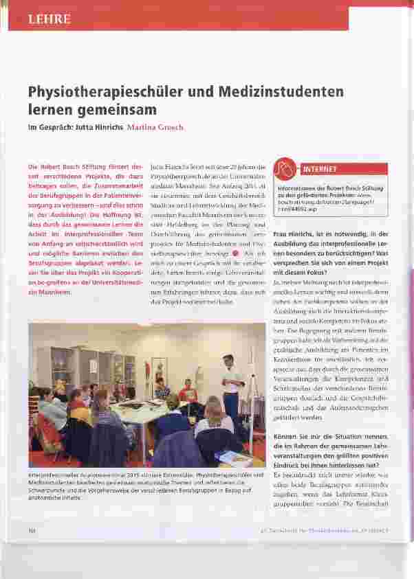 Vorschauseite 1: Physiotherapieschüler und Medizinstudenten lernen gemeinsam