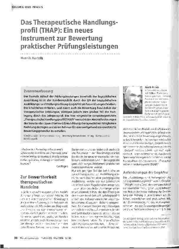 Vorschauseite 1: Das Therapeutische Handlungsprofil (THAP): Ein neues Instrument zur Bewertung praktischer Prüfungsleistungen