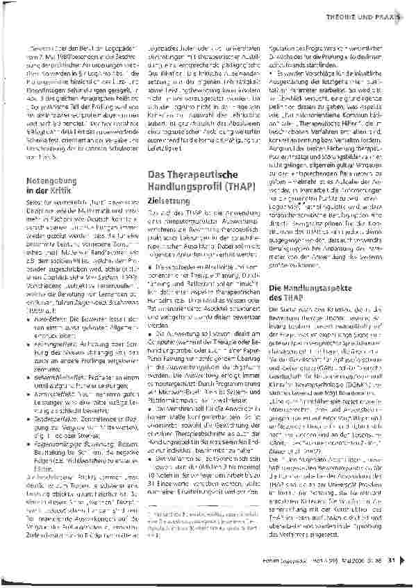 Vorschauseite 2: Das Therapeutische Handlungsprofil (THAP): Ein neues Instrument zur Bewertung praktischer Prüfungsleistungen