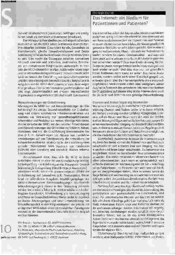 Vorschauseite 1: Das Internet: ein Medium für Patientinnen und Patienten?
