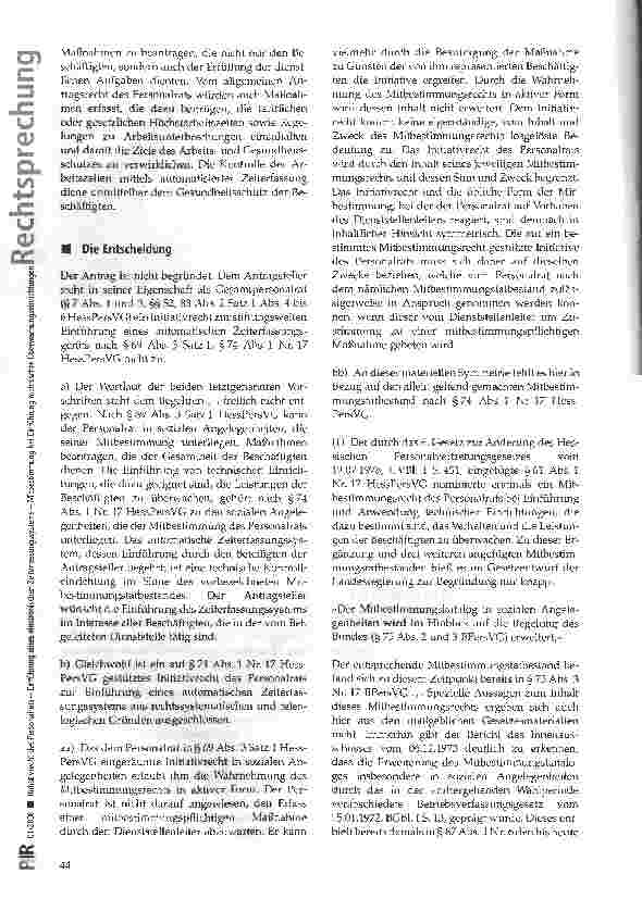 Vorschauseite 2: Initiativrecht des Personalrats - Einführung eines elektronischen Zeiterfassungssystems - Mitbestimmung bei Einführung technischer Überwachungseinrichtungen
