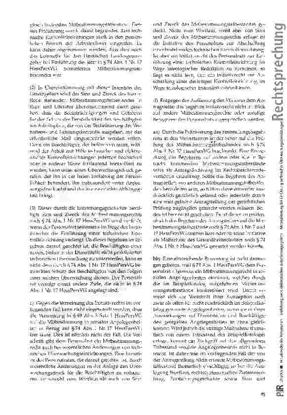 Vorschauseite 3: Initiativrecht des Personalrats - Einführung eines elektronischen Zeiterfassungssystems - Mitbestimmung bei Einführung technischer Überwachungseinrichtungen