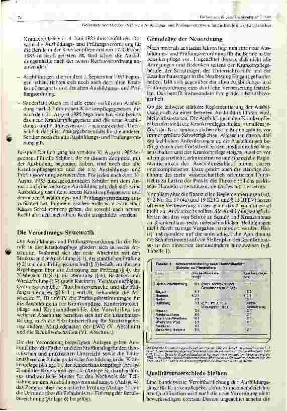 Vorschauseite 2: Seit Oktober 1985. neue Ausbildungs und Prüfungsordnung für die Berufe in der Krankenpflege