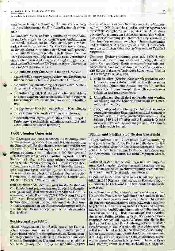 Vorschauseite 3: Seit Oktober 1985. neue Ausbildungs und Prüfungsordnung für die Berufe in der Krankenpflege