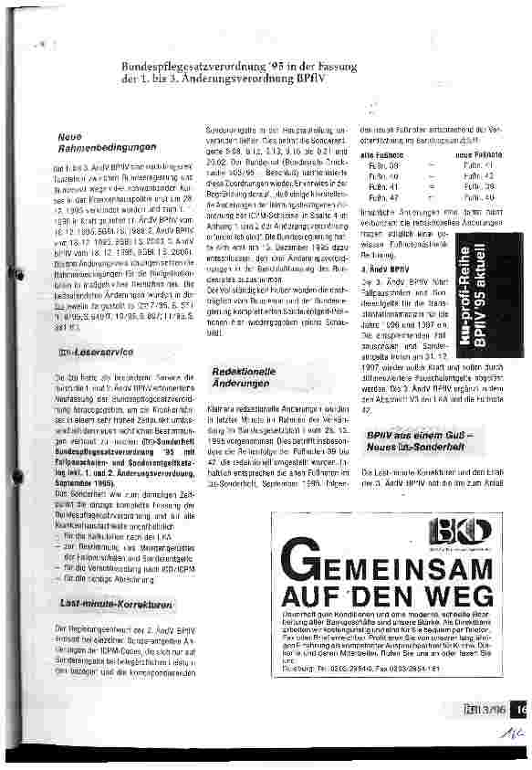 Vorschauseite 1: Last-minute-Korrekturen Bundespflegesatzverordnung 95 in der Fassung der 1. - 3. Änderungsverordnung BPflV