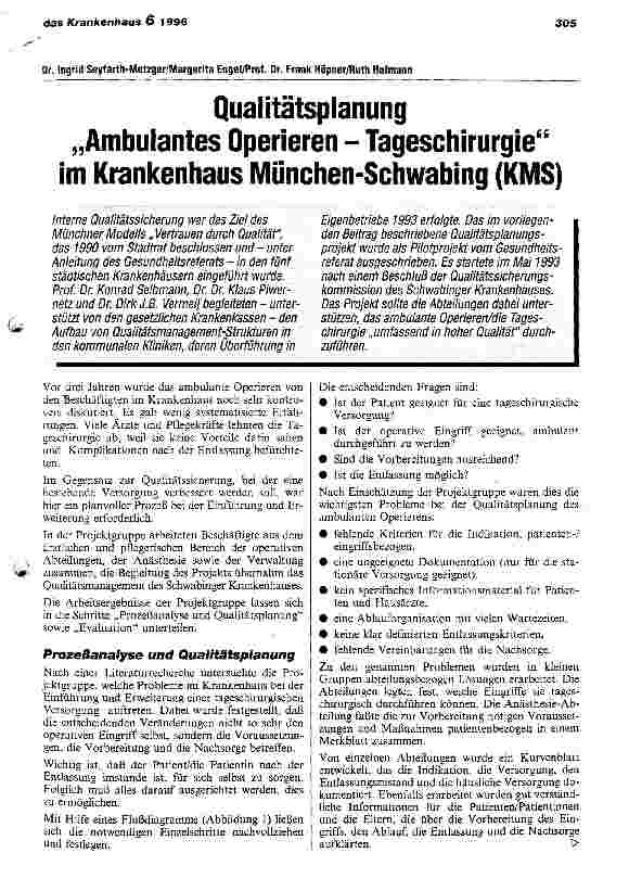 Vorschauseite 1: Qualitätsplanung Ambulantes Operieren - Tageschirurgie im Krankenhaus München-Schwabing (KMS)