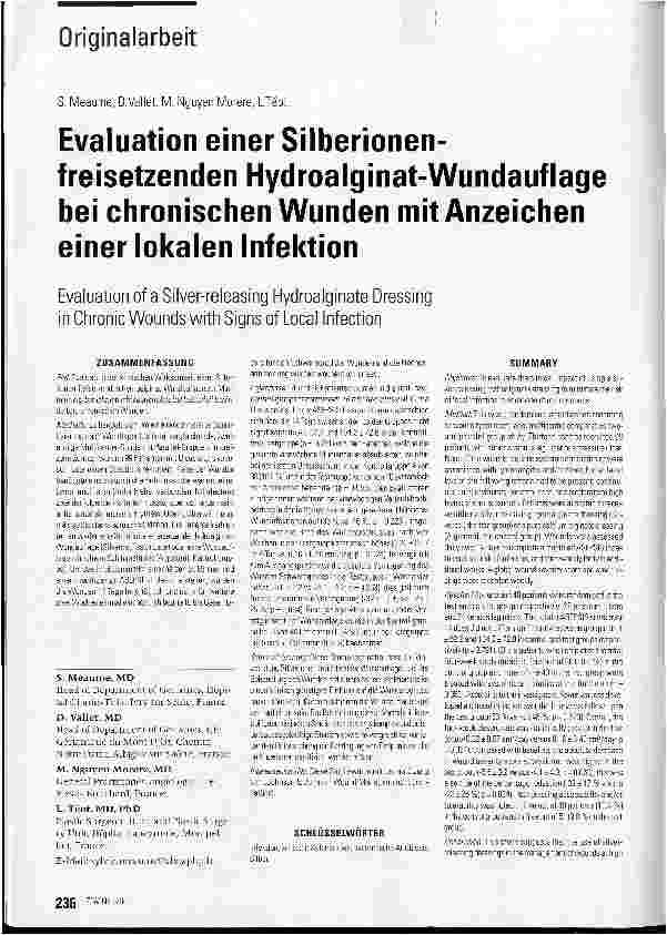 Vorschauseite 1: Evaluation einer Silberionen-freisetzenden Hydroalginat-Wundauflage bei chronischen Wunden mit Anzeichen einer lokalen Infektion