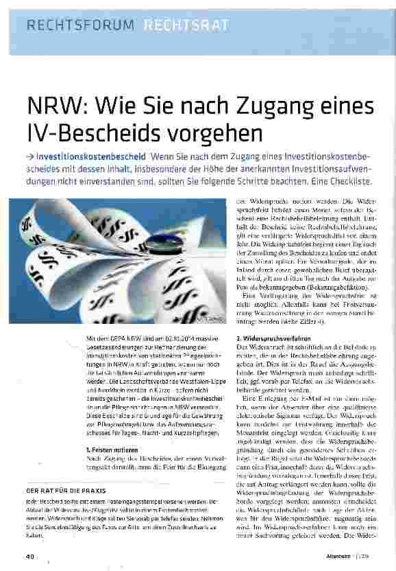 Vorschauseite 1: NRW: Wie Sie nach Zugang eines IV-Bescheids vorgehen