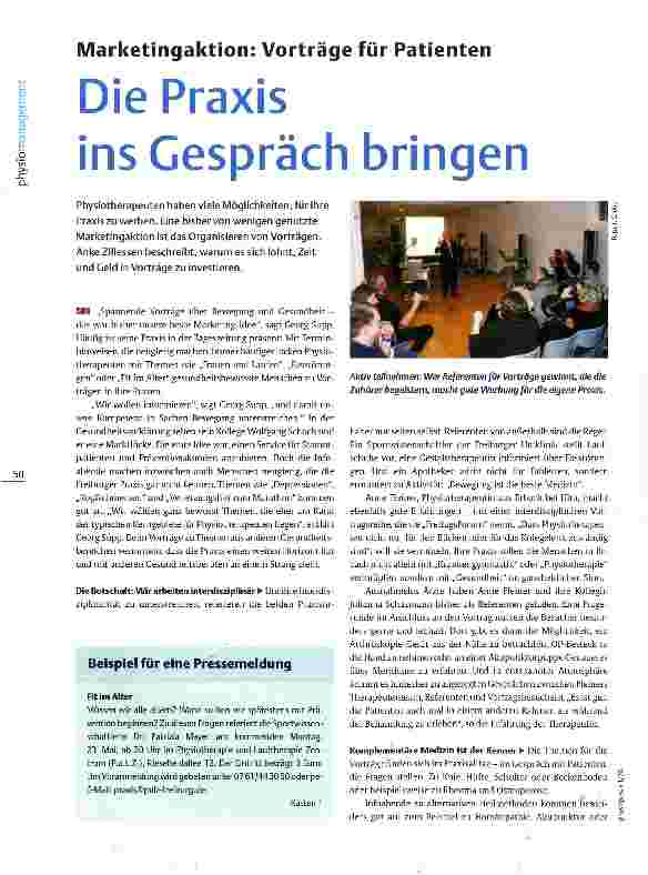 Vorschauseite 1: Marketingaktion: Vorträge für Patienten Die Praxis ins Gespräch bringen