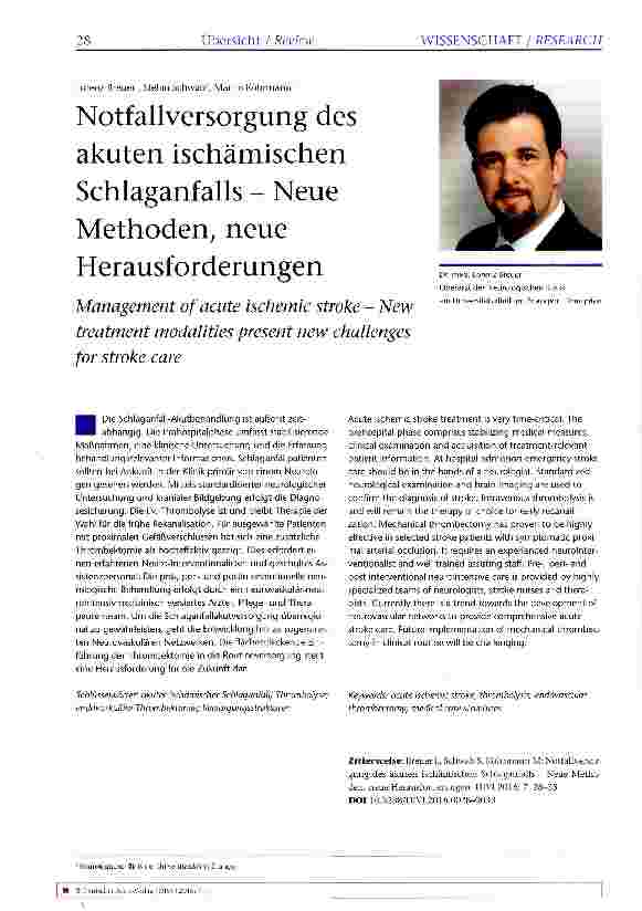 Vorschauseite 1: Notfallversorgung des akuten ischämischen Schlaganfalls - Neue Methoden, neue Herausforderungen