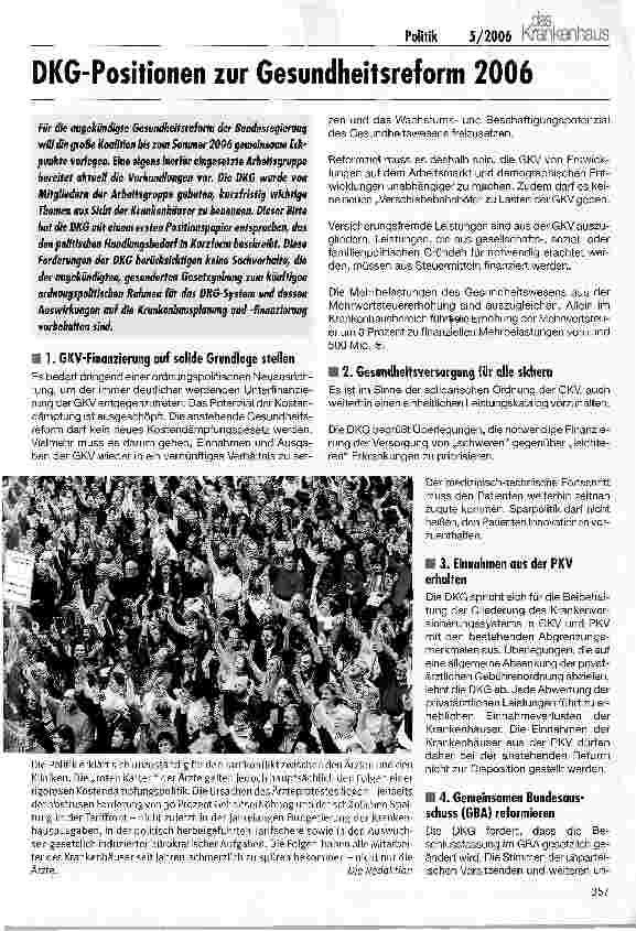 Vorschauseite 1: DKG-Positionen zur Gesundheitsreform 2006