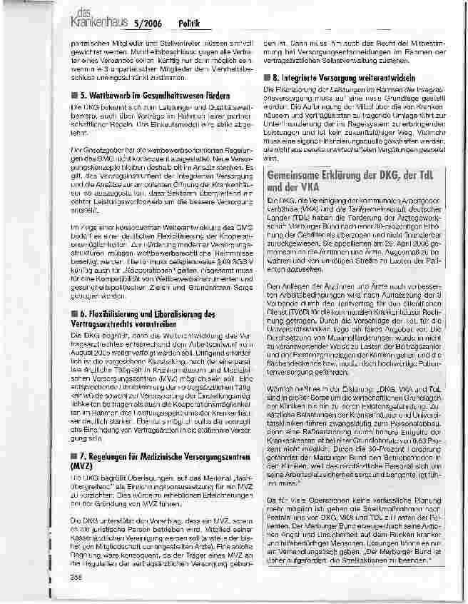 Vorschauseite 2: DKG-Positionen zur Gesundheitsreform 2006