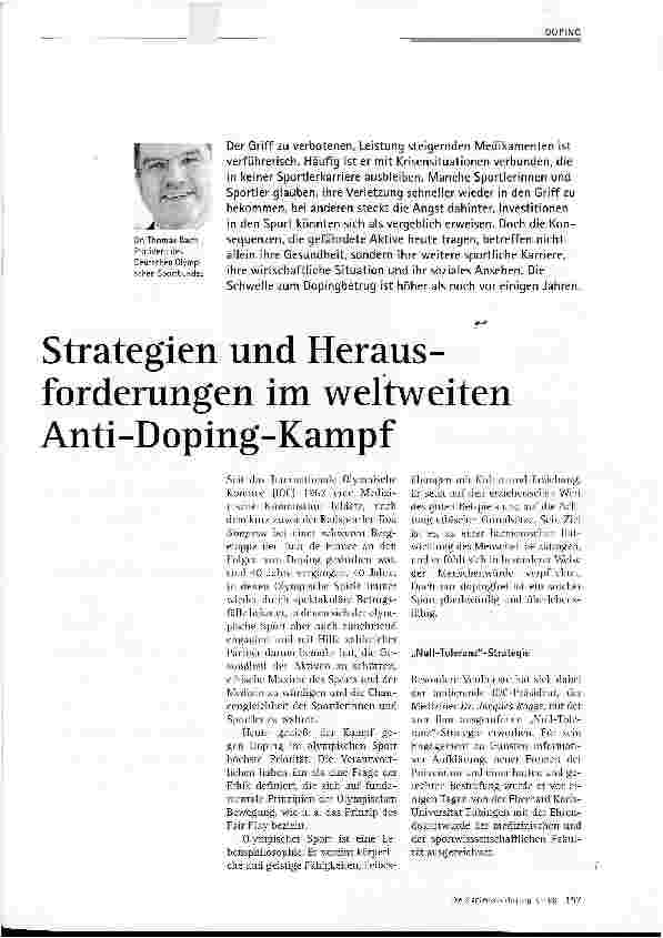Vorschauseite 1: Strategien und Herausforderungen im weltweiten Anti-Doping-Kampf