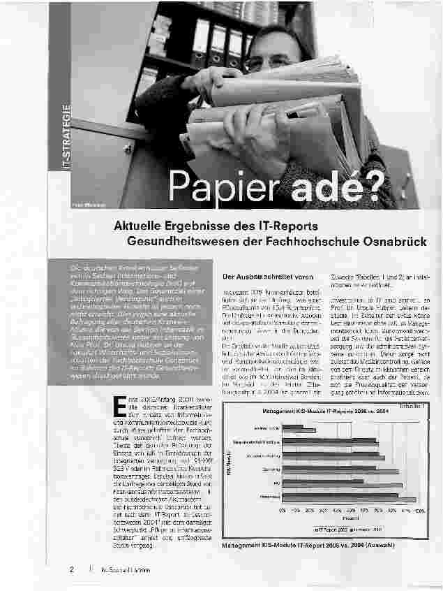 Vorschauseite 1: Papier ade? Aktuelle Ergebnisse des IT-Reports Gesundheitswesen der Fachhochschule Osnabrück