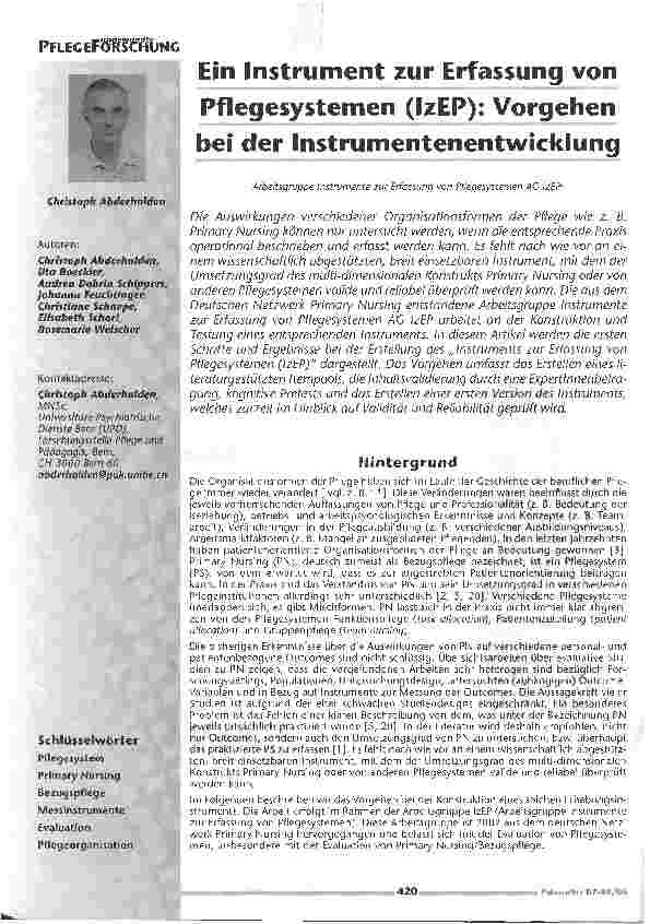 Vorschauseite 1: Ein Instrument zur Erfassung von Pflegesystemen (IzEP):Vorgehen bei der Instrumentenentwicklung