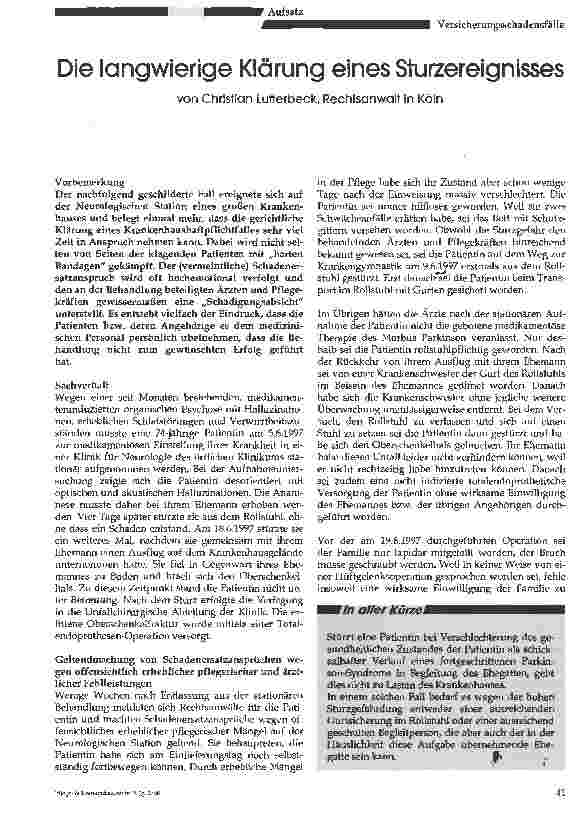Vorschauseite 1: Die langwierige Klärung eines Sturzereignisses