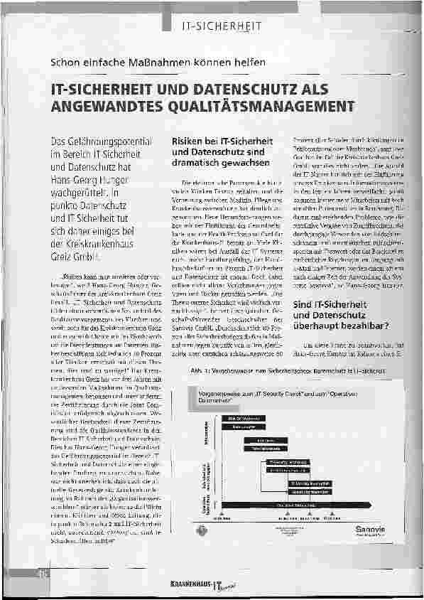 Vorschauseite 1: Schon einfache Maßnahmen können helfenIT-SICHERHEIT UND DATENSCHUTZ ALS ANGEWANDTES QUALITÄTSMANAGEMENT