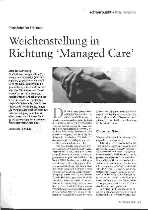 Vorschauseite 1: Weichenstellung in Richtung Managed Care