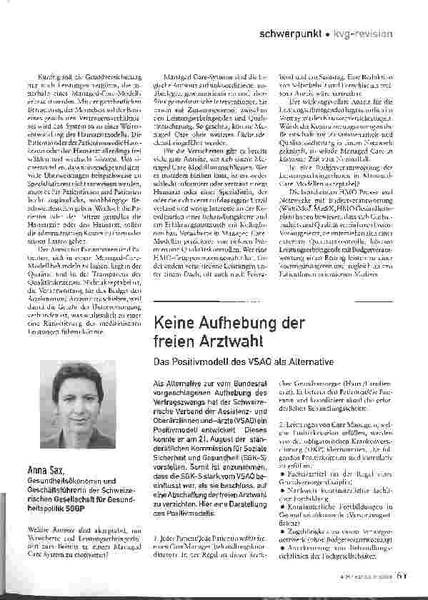 Vorschauseite 5: Weichenstellung in Richtung Managed Care