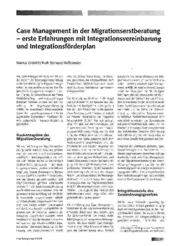 Vorschauseite 1: Case Management in der Migrationserstberatung - erste Erfahrungen mit Integrationsvereinbarung und Integrationsförderplan