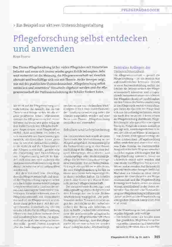 Vorschauseite 1: Ein Beispiel zur aktiven Unterrichtsgestaltung Pflegeforschung selbst entdecken und anwenden