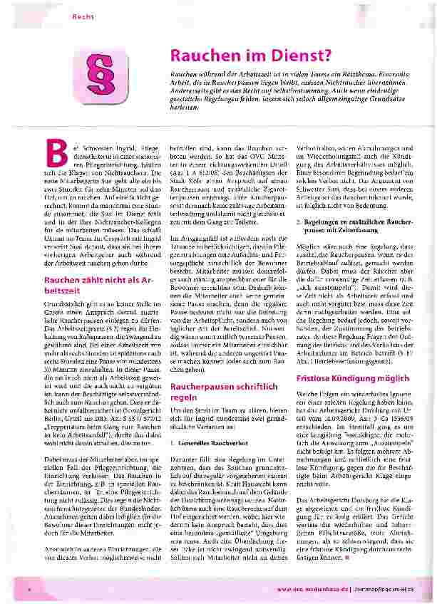 Vorschauseite 1: Rauchen im Dienst?