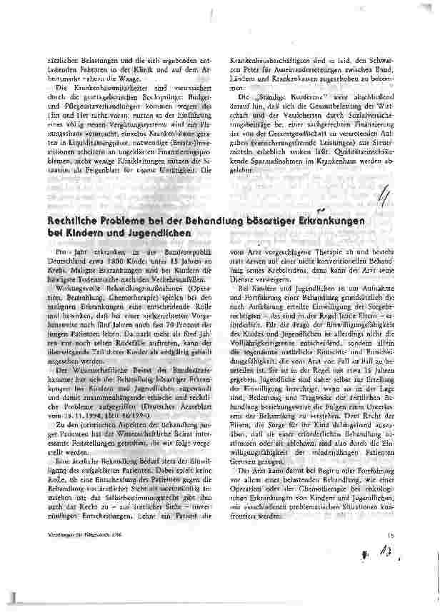 Vorschauseite 1: Rechtliche Probleme bei der Behandlung bösartiger Erkrankungen bei Kindern und Jugendlichen