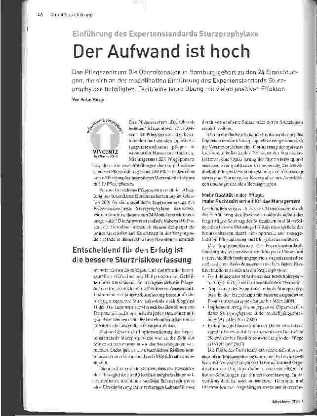 Vorschauseite 1: Einführung des Expertenstandards SturzprophylaxeDer Aufwand ist hoch