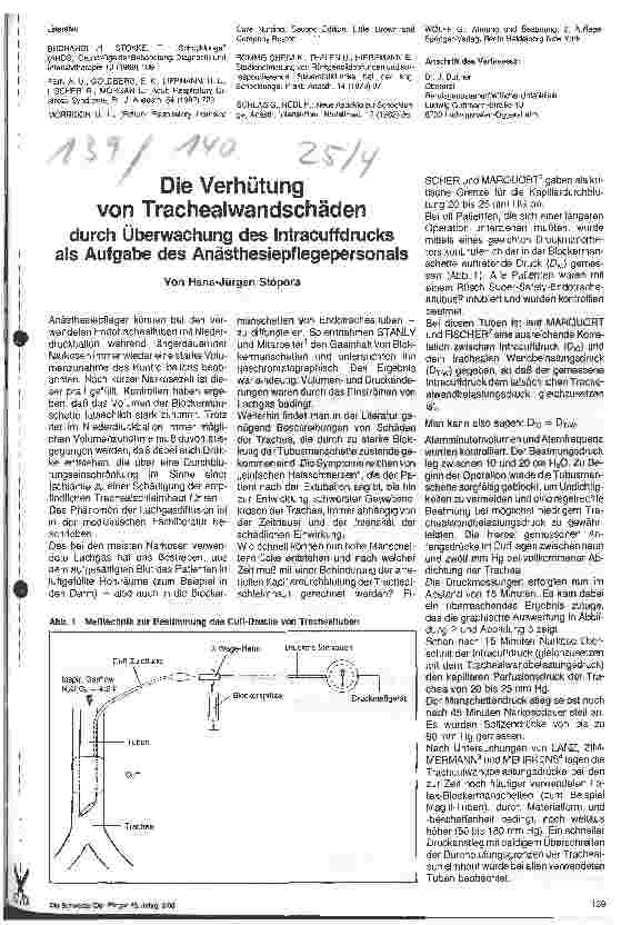 Vorschauseite 1: Die Verhütung von Trachealwandschäden durch Überwachung des Intracuffdrucks aus Aufgabe des Anästhesiepflegepersonals