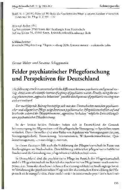 Vorschauseite 1: Felder psychiatrischer Pflegeforschung und Perspektiven für Deutschland