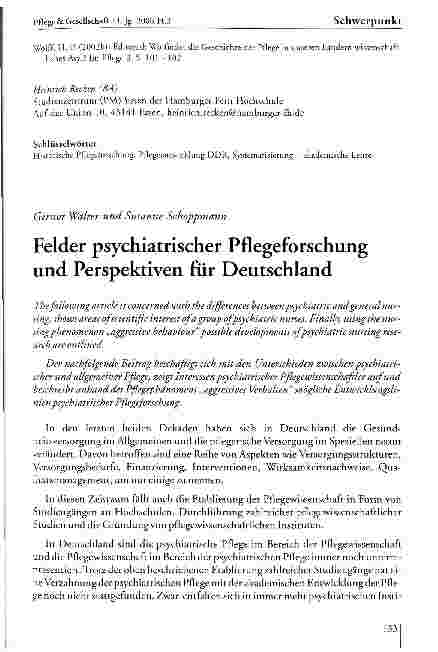 Vorschauseite 2: Felder psychiatrischer Pflegeforschung und Perspektiven für Deutschland