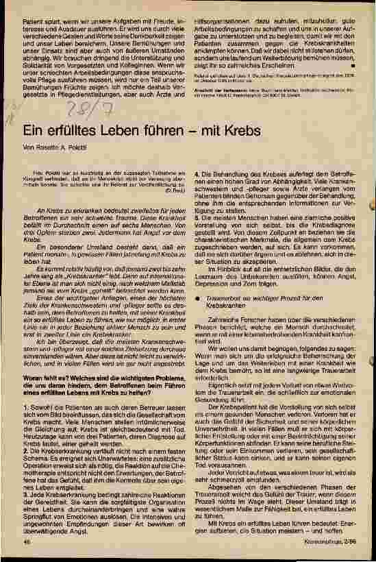 Vorschauseite 1: Ein erfülltes Leben führen - mit Krebs
