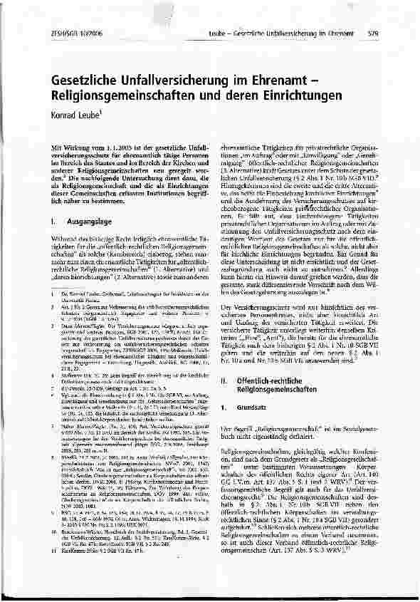 Vorschauseite 1: Gesetzliche Unfallversicherung im Ehrenamt -Religionsgemeinschaften und deren Einrichtungen
